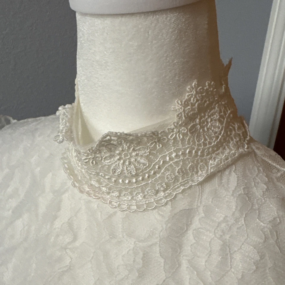 Gunne Sax/Jessica McClintock Blue Floral Vintage 1980s Dress, Victorian Lace - Image 3 of 4