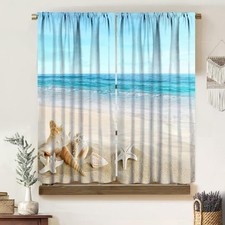 Ocean Curtains, Hot Summer Beach Seaside Scenery Starfish Shells Nautical Sea...