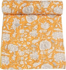 Indian Handmade Traditional Hippie Floral Print Cotton Kantha Quilt Bedspread