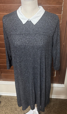 Fervour Grey knit dress white collar Pixie Twee Academia knee length 2X