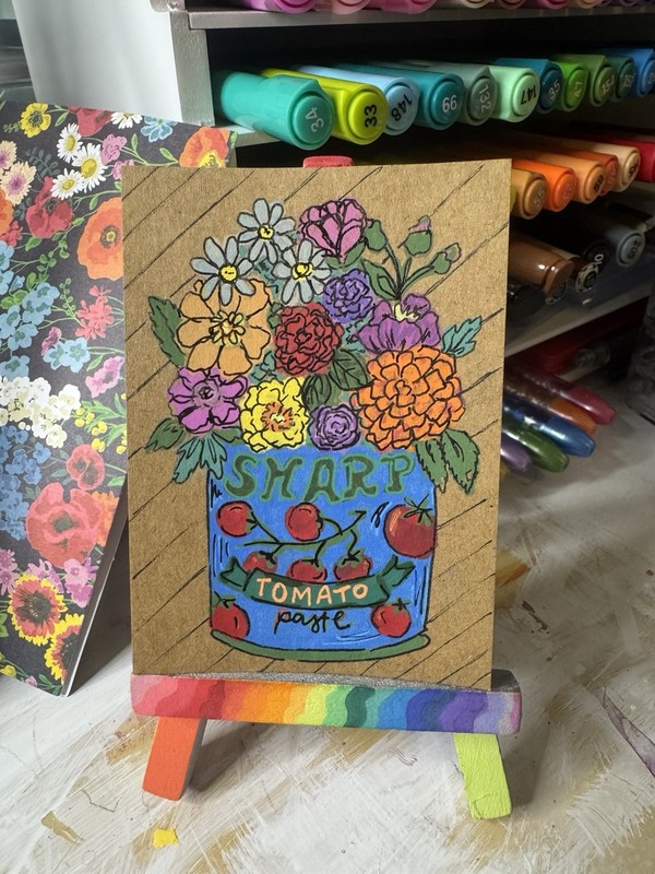 ACEO Card ‘Flowers in Things #4’ Original Signed 2.5x3.5” Sharp Hollow Studio