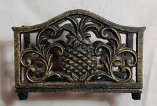 Napkin/Letter Holdler Bronzed Metal Pineapple Design 6.5X4X2.25  29 oz Unbranded