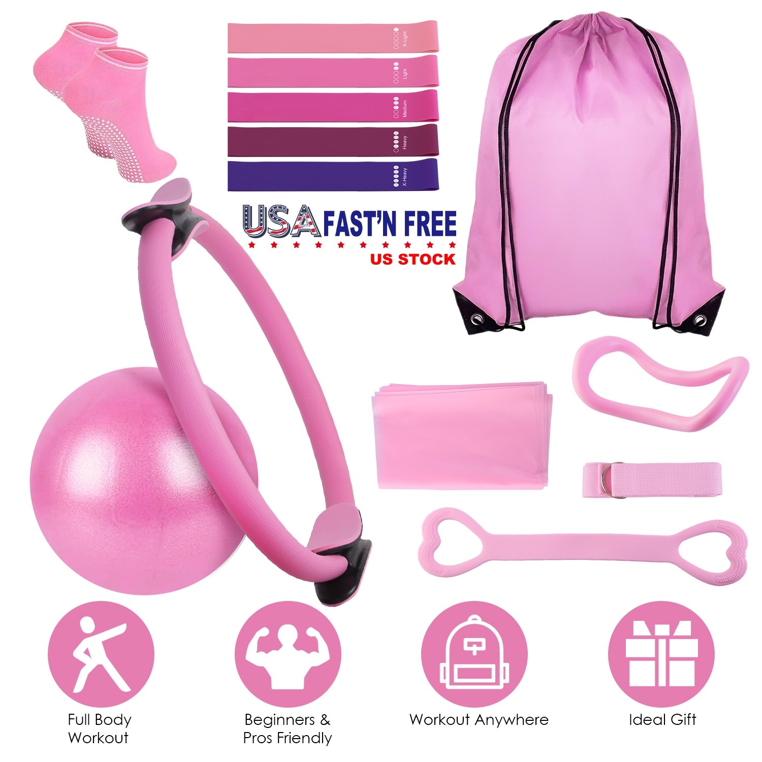 Set 14pcs Pilates Ring Yoga Ball Home Workout Equipment