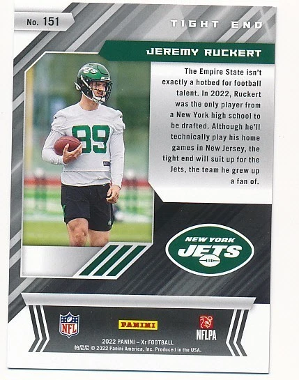 JEREMY RUCKERT 2022 PANINI XR BLUE #151 RC ROOKIE SP NEW YORK JETS #199/199 MINT - Image 2 of 2