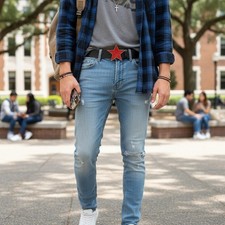 NEW Men Women Red Color Belt Buckle Silver Metal Western Fashion Texas Lone Star