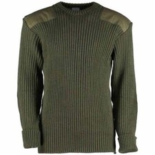 Army Wooly Pully 100% Wool Commando Jumper Sweater Shoulder Elbow Patches