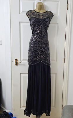 Damen schwarz Perlen/Pailletten Maxi/lang Abschlussball/Ball/Abend/Anlass Party KLEID Gr. M