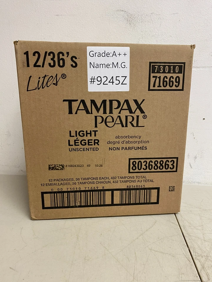 Tampax Pearl Lite's Light Flow Unscented Tampons 12 Packs of 36 (432 Count) - Image 3 of 4