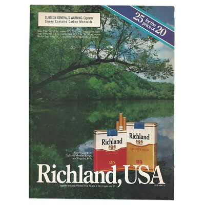 richland tobacco Richland Cigarettes Print Ad 1987 Tobacco Vintage 80s Retro River Nature