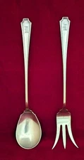 Antique Sterling Silver Serving Fork & Spoon by Durgin Gorham - Fairfax 9" 'M'