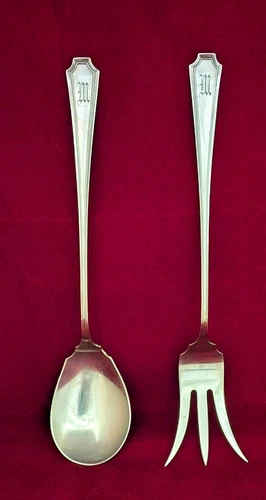 Antique Sterling Silver Serving Fork & Spoon by Durgin Gorham - Fairfax 9" 'M'