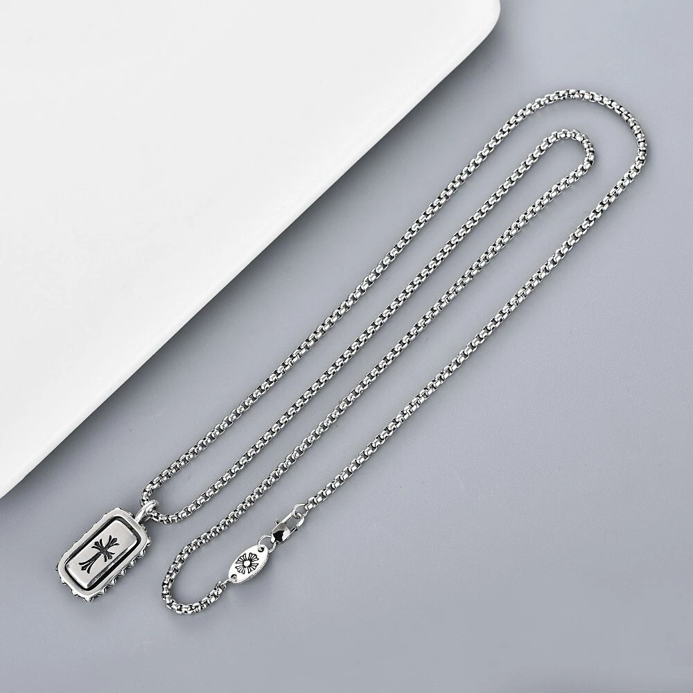 CHROME HEARTS Collana Argento Unisex Cuori Cromati Croce Targhetta Cane Ciondolo Retrò Punk