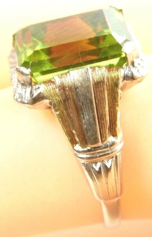 Antique Art Deco Natural Peridot 10K Multi-Tone Ring Size 4 UK-H 3CT + - Image 4 of 4