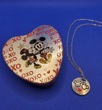 Disney Necklace Mickey and Minnie's Head and Red Heart Pendant With Tin