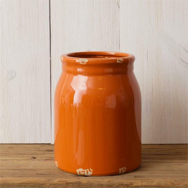 New Farmhouse Rustic ORANGE UTENSIL HOLDER CROCK Jug Jar eBay