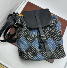 Kate Sheridan Backpack Rucksack Blue & Black Multi print Canvas & Leather EUC