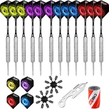 Steel tip darts set 24g+16Flights+Tool+Sharpener+12Aluminum shafts with O-rings