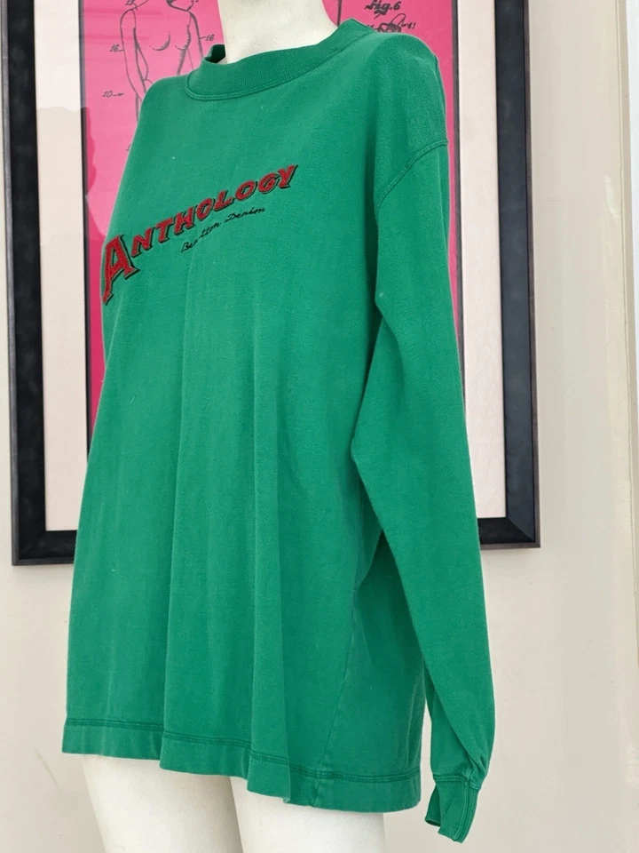 Camiseta de Colección Benetton Anthology Denim Puntada de Cadena Logo - Manga Larga - Verde - Rojo - Foto 4 de 4