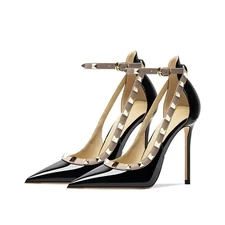 Women's slim heel heel 12cm -10cm pointed toe elegant strap 35 to 44