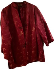 Vintage Dynasty Made In Hong Kong B.C.C. Jacket Size Large Red With Butterflies