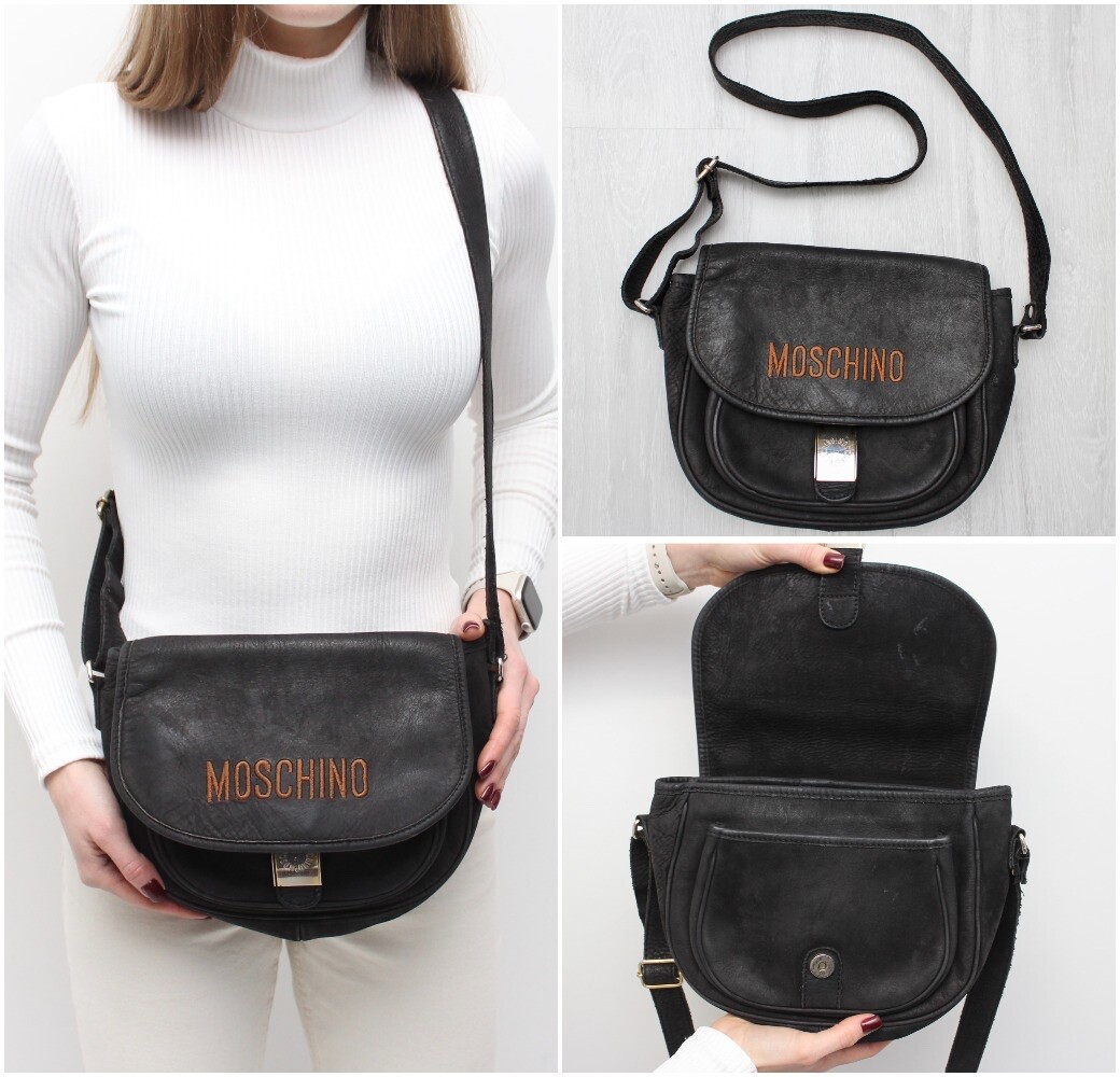 MOSCHINO　モスキーノ　Redwall  ハンドバッグ  イタリア製 MOSCHINO Redwall Vintage Brown Leather Heart Shoulder Crossbody