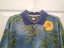 Tommy Bahama Floral Cotton Polo Shirt Blue Yellow Men's Size M Medium