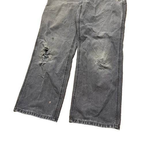 Carhartt B11 Gray Carpenter Pants Distress Duck Canvas Leather Patch 32x32 - Bild 5 von 11