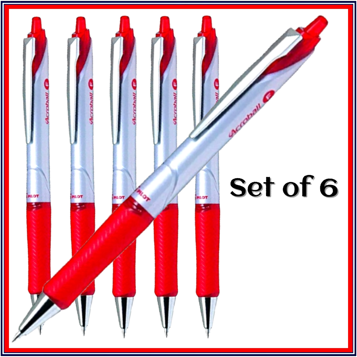 6 x Pilot Acroball Deluxe BegreeN Retractable Ballpoint Pens Medium 1.0 - Red