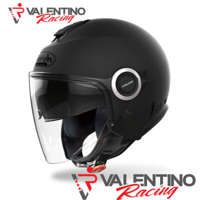 JET-Helm Airoh Helios Schwarz Matt Lange Visier Doppelte Visier Größe MS 56 cm