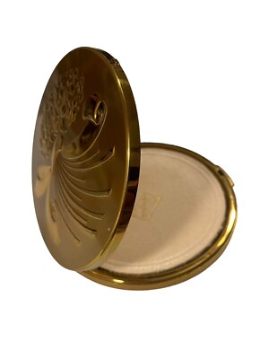 Vintage Compact Face Powder Mirror Gold Tone Flower Metalfield flowers