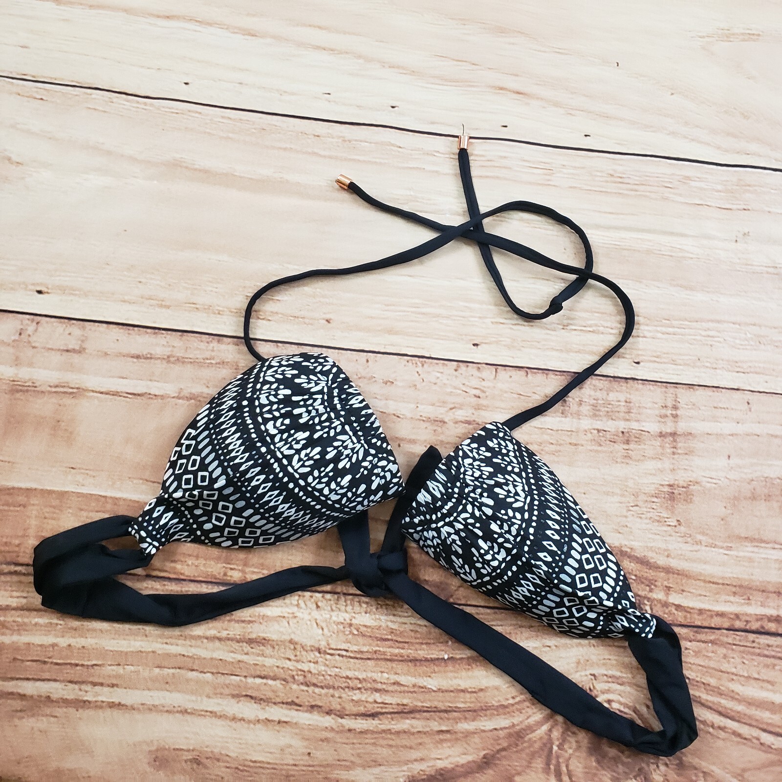 NEW Swim Systems Bikini Top Womens Small Black Triangle Swimsuit Halter Ladies