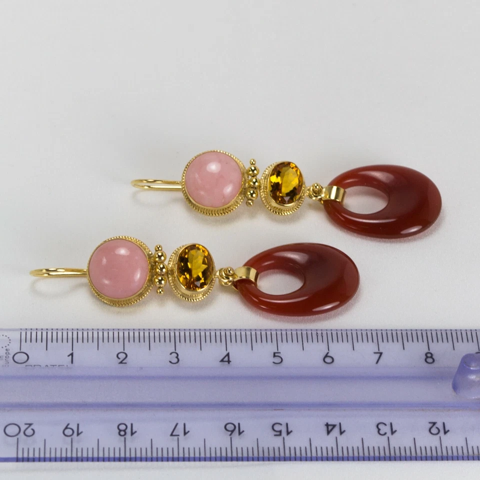 ORECCHINI IN ARGENTO 925 DORATO CON CITRINO OPALE ROSA E AGATA ROSSA AGHT 0661 - Immagine 4 di 4