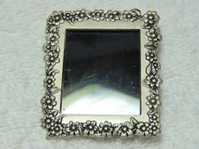 Vintage Silver Flower Wreath Real Mini Picture Frame Brooch 1.75"