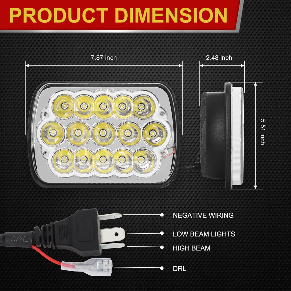 For International Harvester 9900 9200 9400i 4700 4800 7x6" Led Headlight H6054 - Image 2 of 4