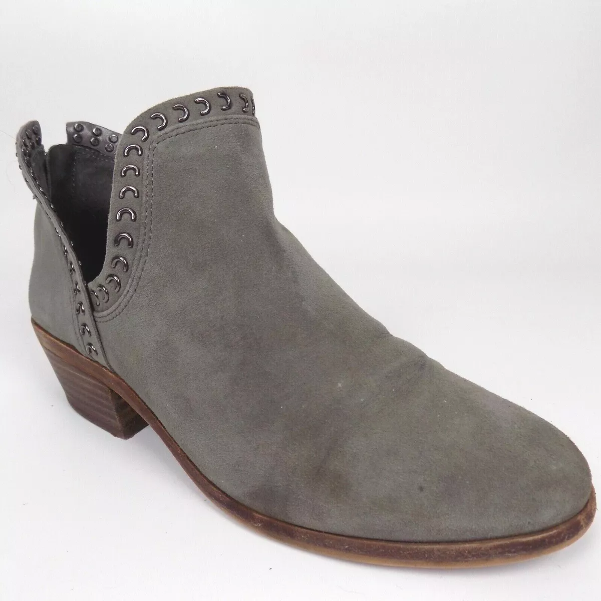 Vince Camuto Prafinta Gray Stone Suede Ankle Women Booties Size 6.5 M AL7135