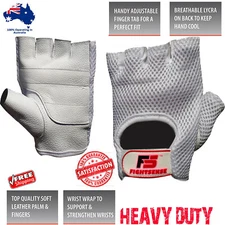 Best WEIGHT LIFTING WORKOUT Training Motorcycle LEATHER Gym FINGER-LESS Gloves