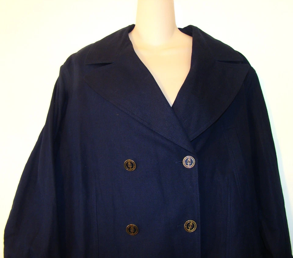 CHAQUETA ABRIGO ESCADA SPORT MUJER AZUL MARINO DOBLE BOTONADURA ORO BOTÓN GUISANTE GRANDE D151 Foto 3 de 4