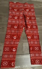 Rae Dunn Girls Christmas Red Leggings Size 5/6 Santa Clause