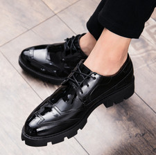 Men's Punk Spring Autumn Shiny Lace Up Shoes Casual Pointy Toe Comfort