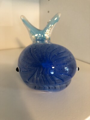 Royal Blue Blown Art Glass Whale Swirl Design Light w/Blue Tail  3.5 T x 5  L