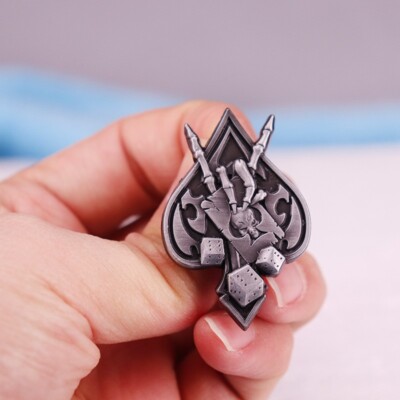 Ace Spades Skull Skeleton Devil Hand Horns Gambler Dice Cards Enamel, Brooch Pin