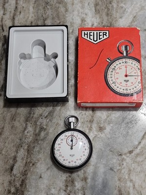 Heuer Stopwatch Black Case White Dial w/ box