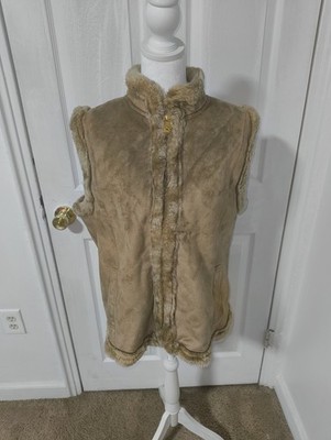 Jaclyn Smith Tan Camel  Faux Suede Sherpa lined  Full Zip VEST W/ pockets Size L