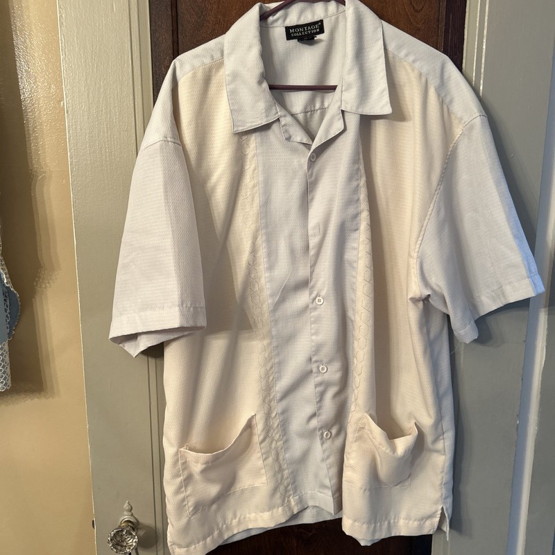 Montage Collection 3XL Button Up Short Sleeve Shirt gray/ creamPocket