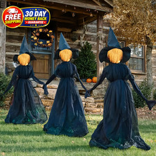 Halloween Witch Decorations Outdoor, 5 FT Set of 3 Light Up Witches Stakes Water