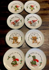 Set 8 Vtg 70s Enesco Suzy's Zoo Christmas Holiday Snack Plates Frog Turtle Squir
