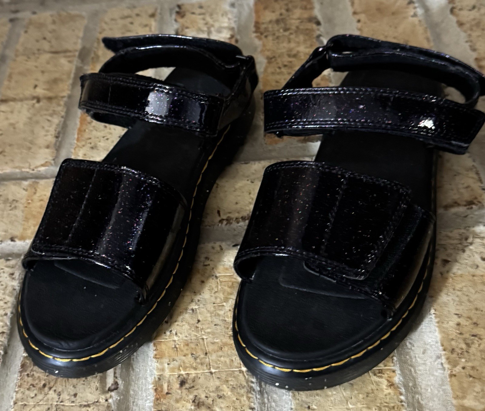 Dr. Martens Black Glitter Strappy Adjustable Sandals kids unisex 6
