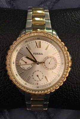 Fossil Two-Tone Metal Multi-Dial Dress Women's Wristwatch with Crystal Bezel