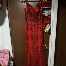 Red Sequin Beaded Lace Up Long Formal Gown Dress Sweetheart Neck Sleeveless