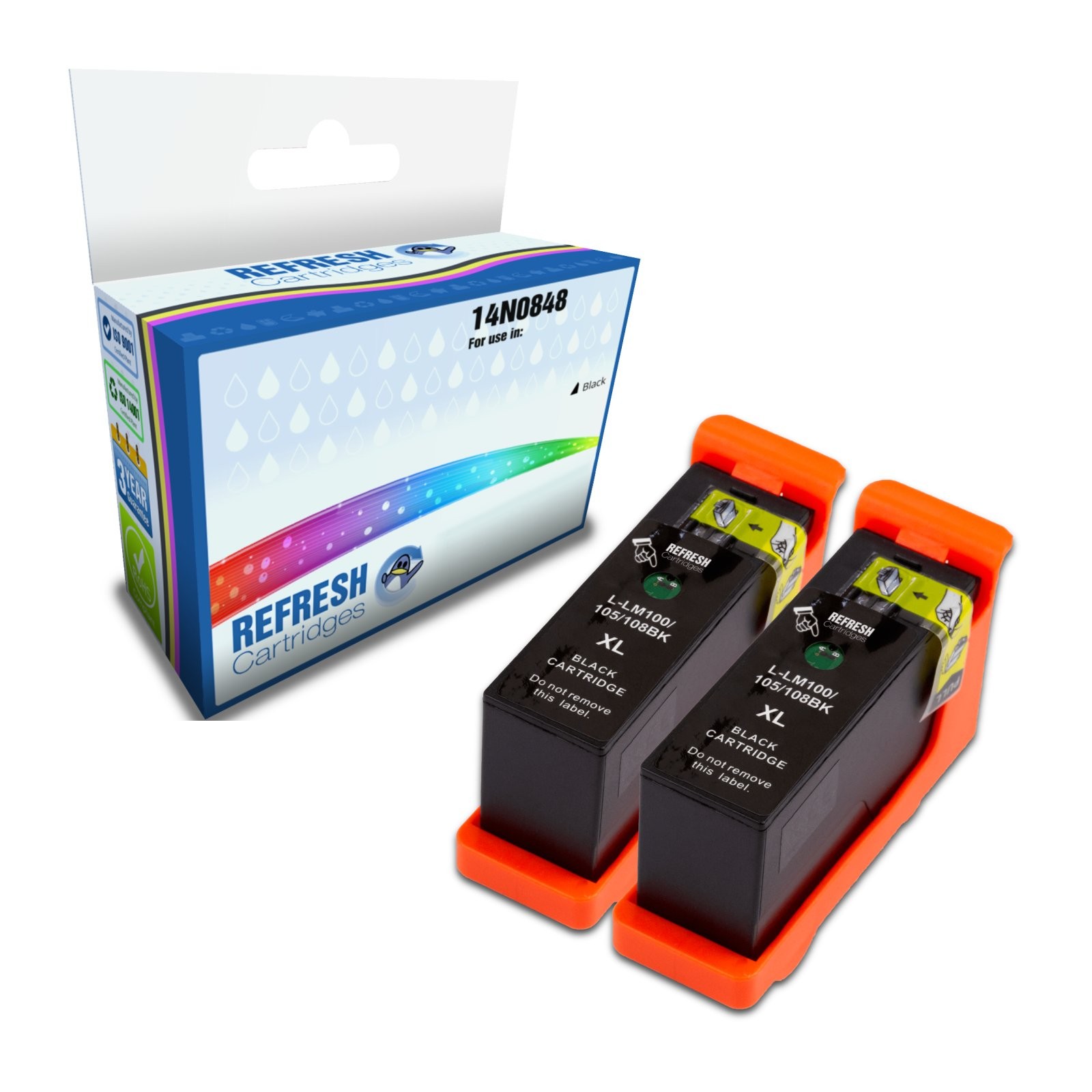 Refresh Cartridges Black 100XL Ink TWIN PACK Compatible With Lexmark Printers